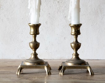 Pair of Brass Candlesticks, Vintage Brass Candle Holders, Set of Two 5" Taper Holders