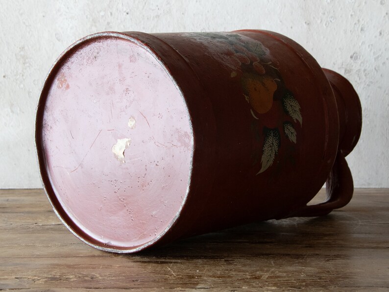 14h Painted Milk Jug, Primitive Red Dairy Can, Vintage Vase image 8