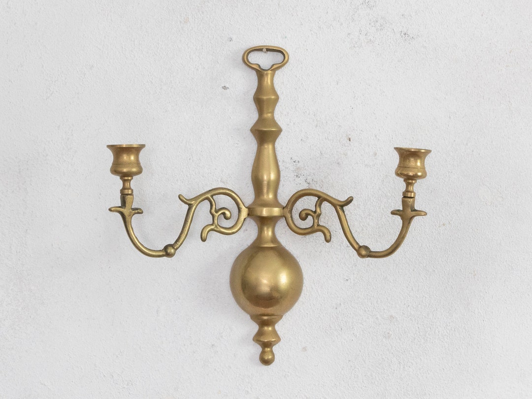 Dual Arm Brass Candle Wall Sconce Candlestick Holder Sconce Etsy