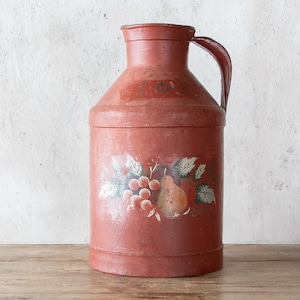 14h Painted Milk Jug, Primitive Red Dairy Can, Vintage Vase image 1