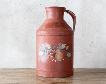 14"h Painted Milk Jug, Primitive Red Dairy Can, Vintage Vase