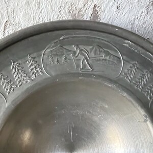 Norwegian Pewter Footed Bowl, Graphic Vintage Small Pewter Trinket Dish image 5