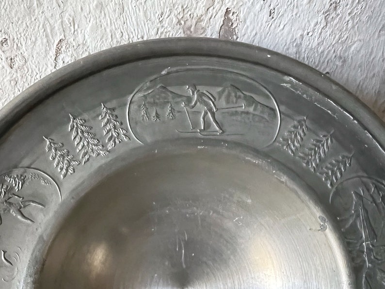 Norwegian Pewter Footed Bowl, Graphic Vintage Small Pewter Trinket Dish image 5