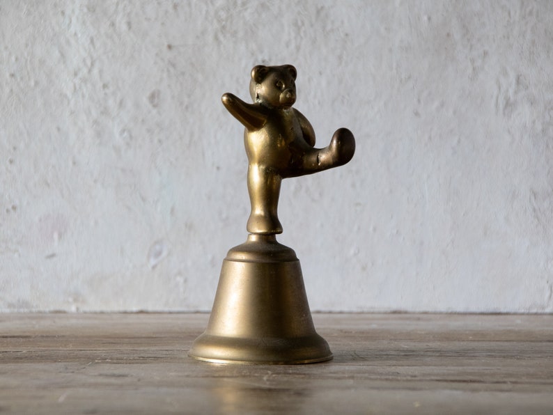 Brass Bear Bell, Tiny Vintage Bear Figurine, Brass Bell, Nursery Decor image 6