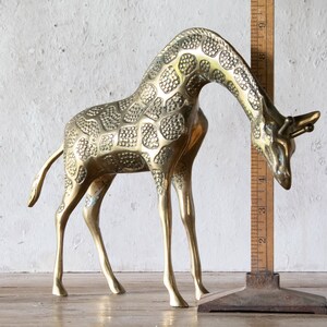 9 Tall Brass Giraffe Figurine, Solid Brass Giraffe Statue, Vintage Giraffe zdjęcie 2