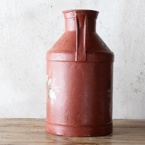 14h Painted Milk Jug, Primitive Red Dairy Can, Vintage Vase image 6