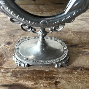 Pewter Tabletop Mirror, Antique Ornate Framed Mirror with Woman image 10