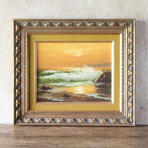 Original Seascape Oil Painting, Signed Vintage Ocean Painting on Board by R. Cristi, Framed
