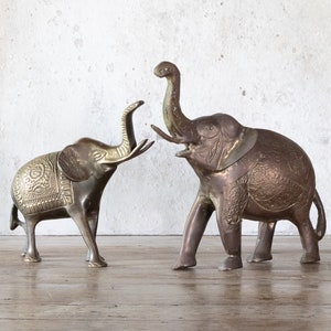 Upward Trunk Brass Elephant Figurine, Vintage Good Luck Elephant, Choose Small or Large image 1