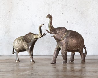 Upward Trunk Brass Elephant Figurine, Vintage Good Luck Elephant, Choose Small or Large!