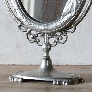 Pewter Tabletop Mirror, Antique Ornate Framed Mirror with Woman image 8