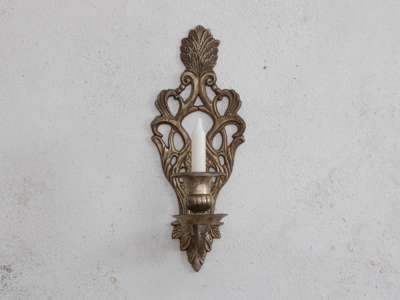 Cast Iron Silver-Plate Candle Wall Sconce, Candlestick Holder Sconce for Taper image 2