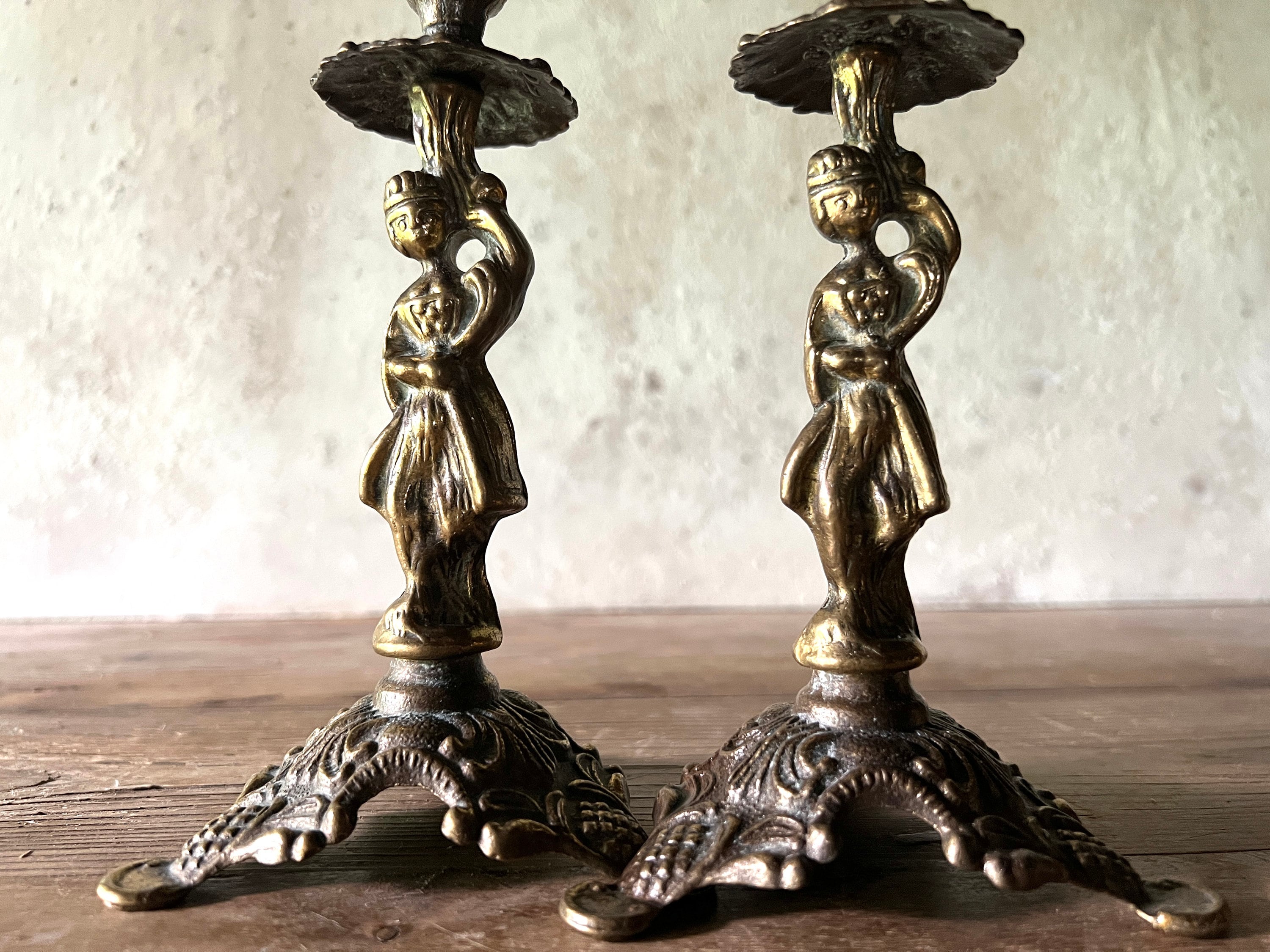 花嫁さん　　飾り Woman Figure Candle Holders Pair, Set of Two Vintage Ornate