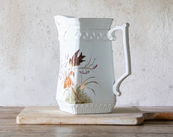 Antique Bird Pitcher, Porcelain Nature Inspired Vessel Vase