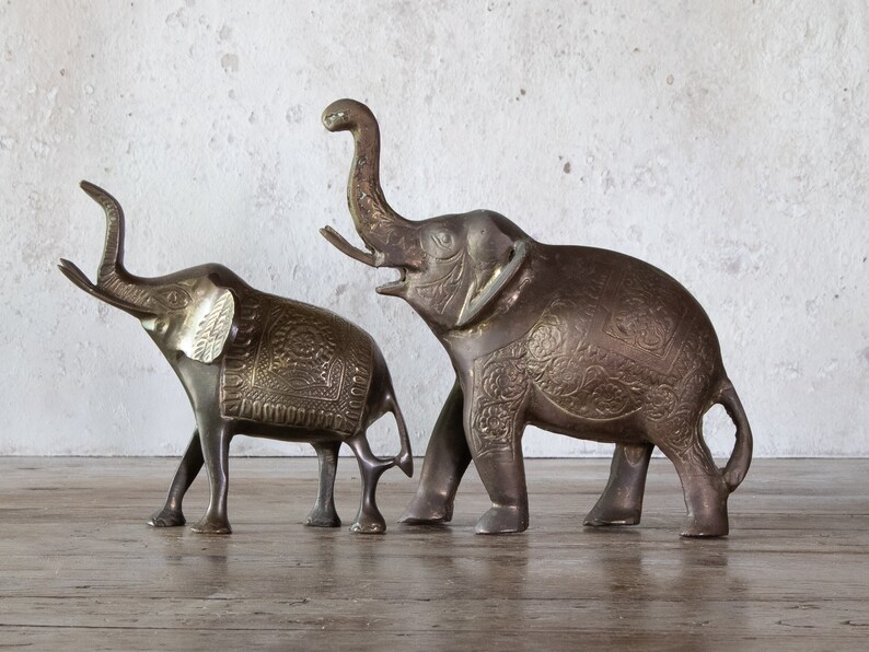 Upward Trunk Brass Elephant Figurine, Vintage Good Luck Elephant, Choose Small or Large image 6