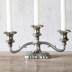 Low 3 Arm Silver Plated Candelabra, Vintage Three Branch Candleholder with Grape Vine Motif