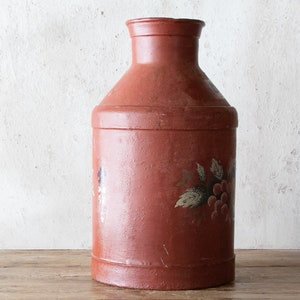 14h Painted Milk Jug, Primitive Red Dairy Can, Vintage Vase image 7