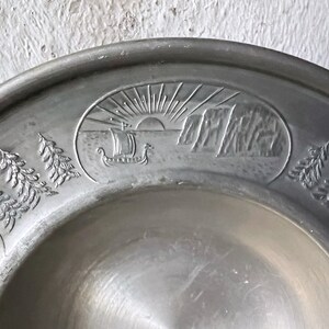 Norwegian Pewter Footed Bowl, Graphic Vintage Small Pewter Trinket Dish image 7