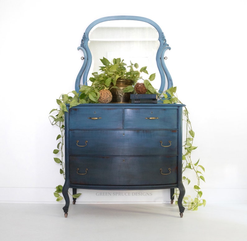 Sold Sold Blue Bohemian Ombre Vintage Antique Dresser Chest Etsy