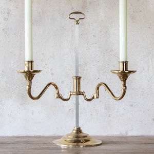 Double Arm Baldwin Brass Candelabra, 15&quot; Tall Vintage Two Branch Candleholder, Adjustable Arms