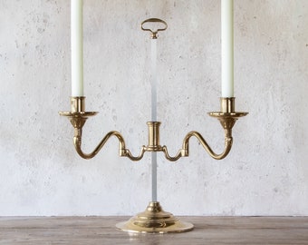 Double Arm Baldwin Brass Candelabra, !5" Tall Vintage Two Branch Candleholder, Adjustable Arms
