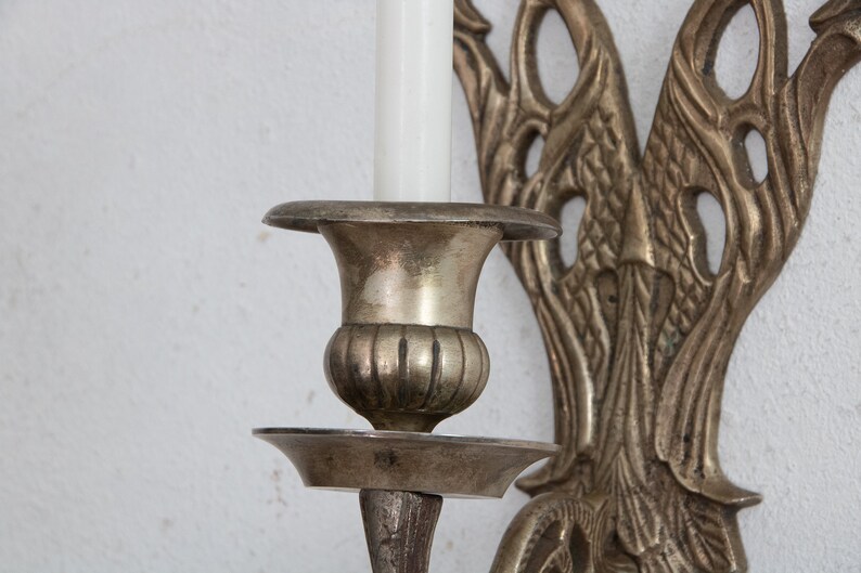 Cast Iron Silver-Plate Candle Wall Sconce, Candlestick Holder Sconce for Taper image 3