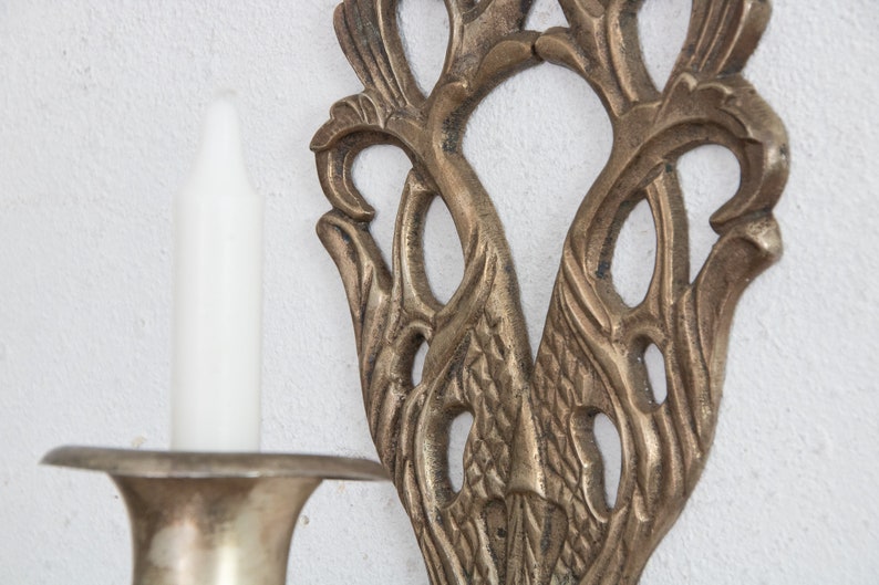 Cast Iron Silver-Plate Candle Wall Sconce, Candlestick Holder Sconce for Taper image 5