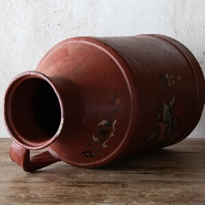 14h Painted Milk Jug, Primitive Red Dairy Can, Vintage Vase image 9