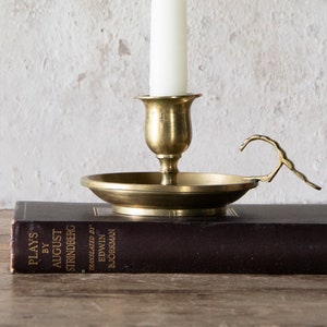 Brass Chamberstick with Finger Loop, Vintage Brass Candle Holder with Carrying Handle image 3