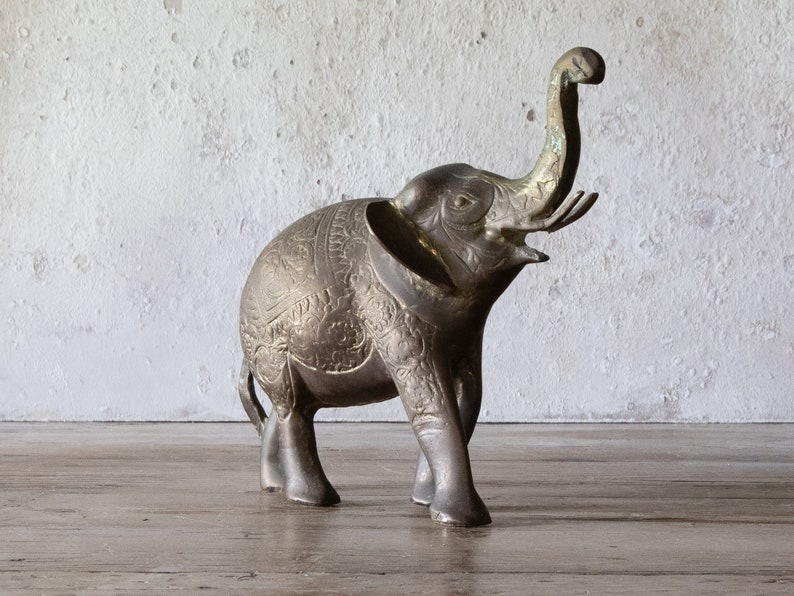 Upward Trunk Brass Elephant Figurine, Vintage Good Luck Elephant, Choose Small or Large image 9