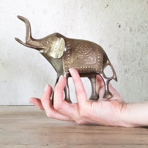 Upward Trunk Brass Elephant Figurine, Vintage Good Luck Elephant, Choose Small or Large image 2