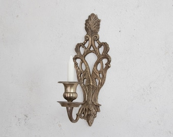 Cast Iron Silver-Plate Candle Wall Sconce, Candlestick Holder Sconce for Taper