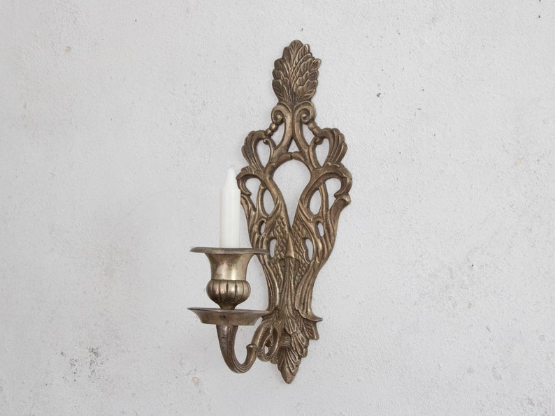 Cast Iron Silver-Plate Candle Wall Sconce, Candlestick Holder Sconce for Taper image 1