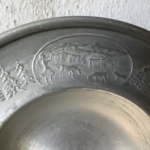 Norwegian Pewter Footed Bowl, Graphic Vintage Small Pewter Trinket Dish image 8