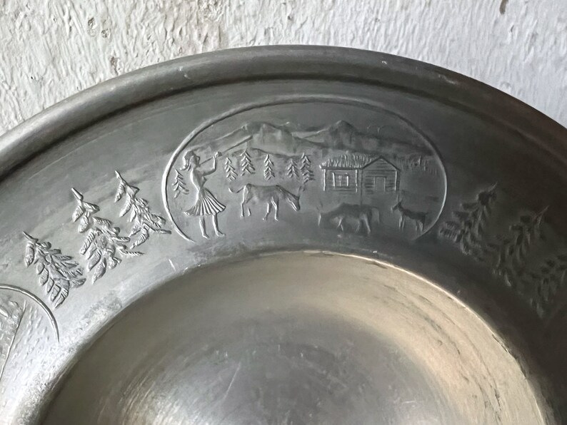 Norwegian Pewter Footed Bowl, Graphic Vintage Small Pewter Trinket Dish image 8