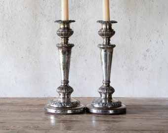 Silver Plated Candle Holders Pair, Set of Two Vintage Candlestick Holders