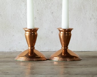 Pair of Copper Candlestick Holders, Vintage Candle Holders, Set of Two 3.5" Tall Taper Holders