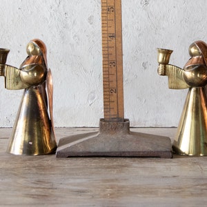 Set of Five Angel Candle Holders, 5 Vintage Brass & Copper Holiday Candlestick Holders image 8