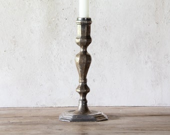 Silver Plated 9" Tall Metal Candle Holder, Patinated Candlestick Holder for Taper Candle