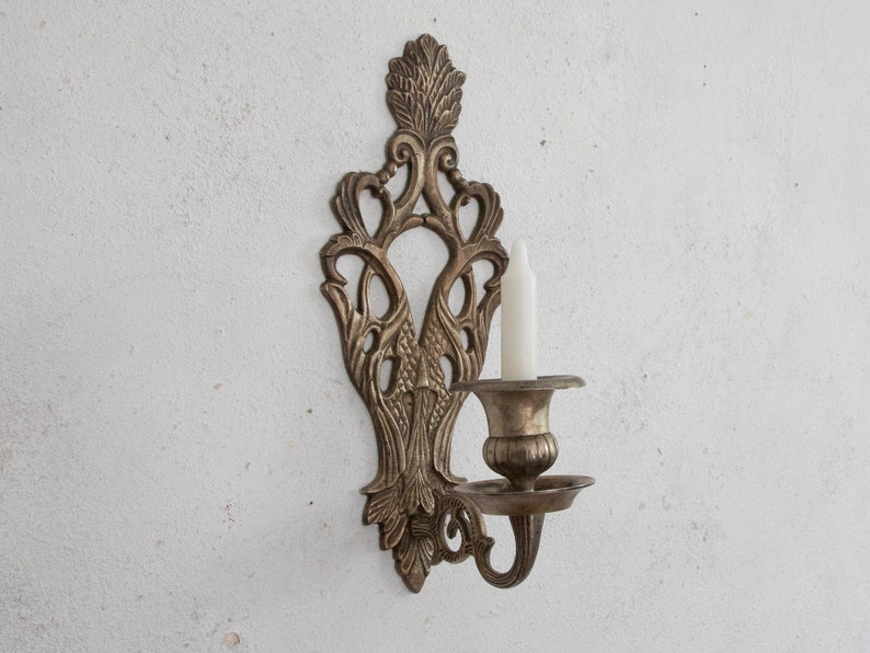 Cast Iron Silver-Plate Candle Wall Sconce, Candlestick Holder Sconce for Taper image 6