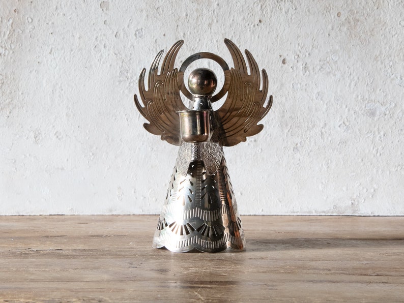 7 Tall Silverplate Angel Candle Holder, Vintage Christmas Angel Taper Candle Holder image 2