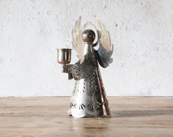 7" Tall Silverplate Angel Candle Holder, Vintage Christmas Angel Taper Candle Holder