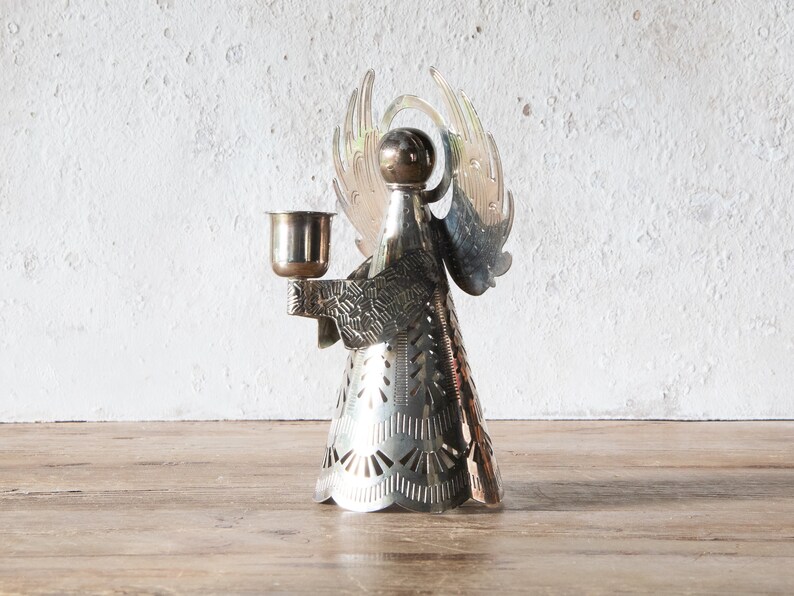 7 Tall Silverplate Angel Candle Holder, Vintage Christmas Angel Taper Candle Holder image 1