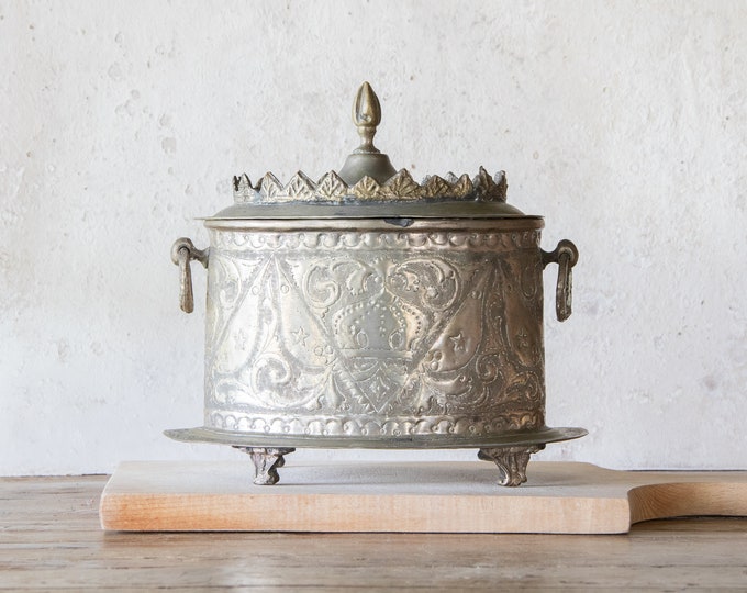 Moroccan Tea Caddy, Antique Spice Canister, Vintage Metal Container