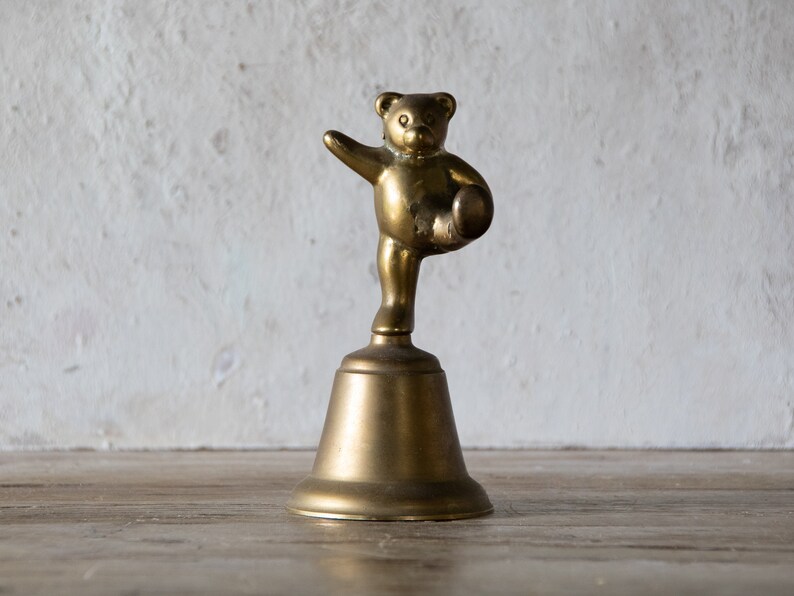 Brass Bear Bell, Tiny Vintage Bear Figurine, Brass Bell, Nursery Decor image 5