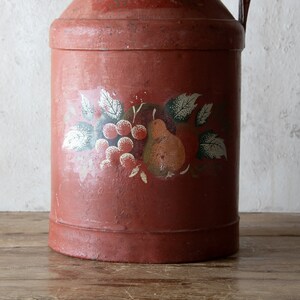 14h Painted Milk Jug, Primitive Red Dairy Can, Vintage Vase image 2