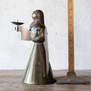 9 Tall Brass & Copper Angel Candle Holder, Vintage Christmas Angel Votive Tea Light Candle Holder image 3