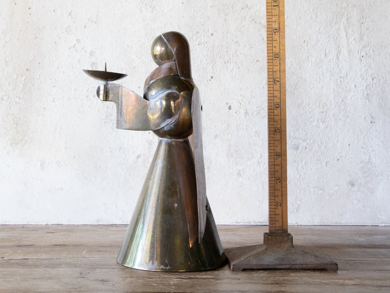 9 Tall Brass & Copper Angel Candle Holder, Vintage Christmas Angel Votive Tea Light Candle Holder image 3