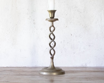 10" Tall Spiral Twist Brass Candle Holder, Vintage Solid Brass Candlestick for Taper Candle