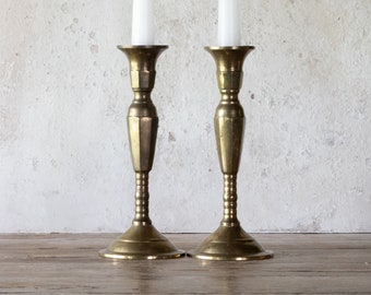 8" Tall Simple Brass Candlesticks, Pair of Vintage Brass Candle Holders, Set of 2 Minimalist Taper Holders